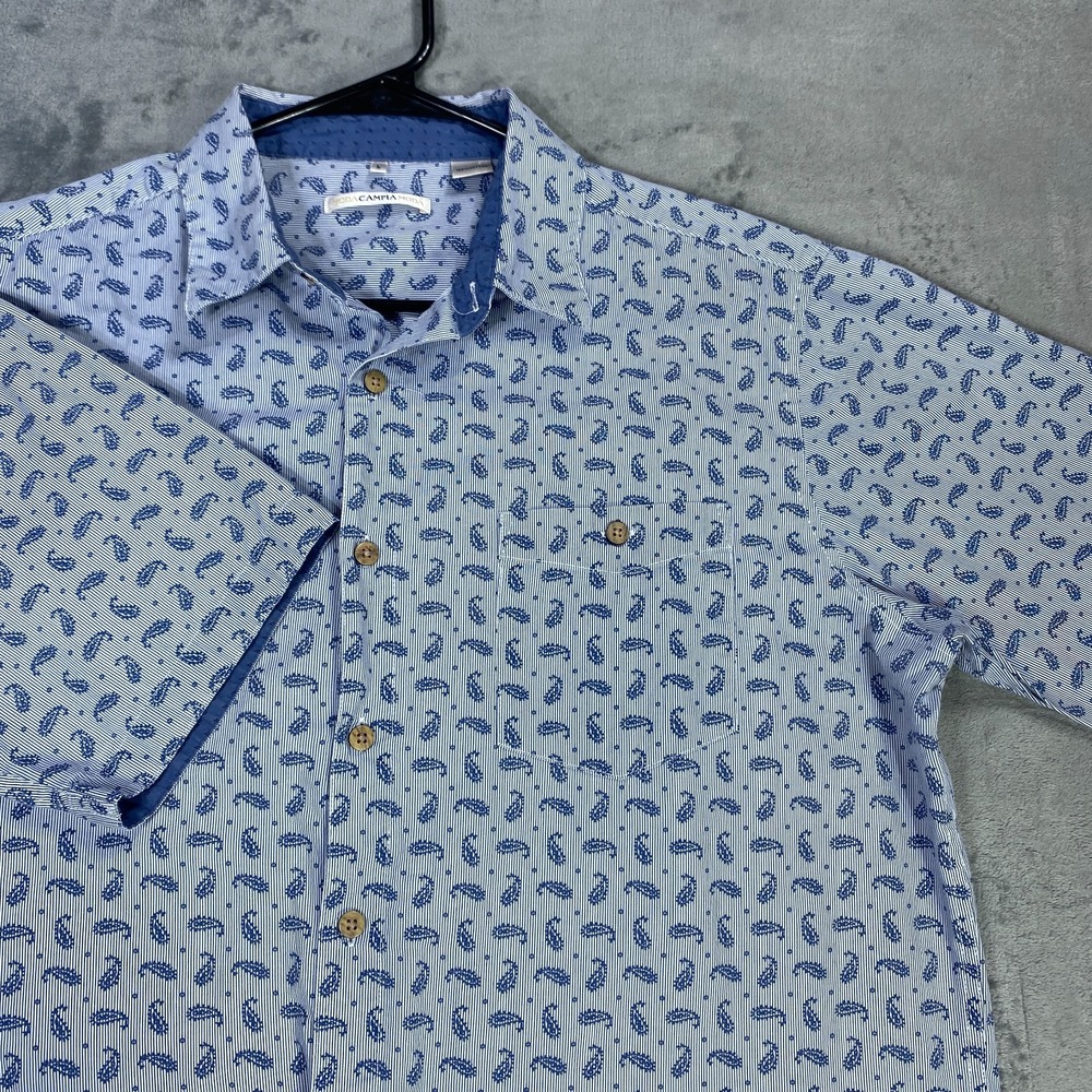 Campia Moda Shirt Mens Large Blue Paisely All Over Print Tropical Beach Summer
